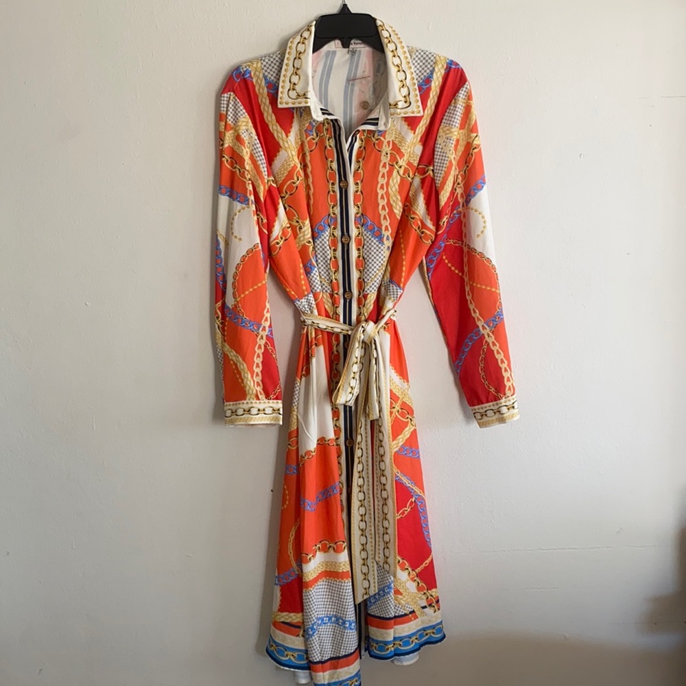 Chain Blue Orange Midi Dress 👗